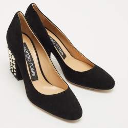 Pre Owned Sergio Rossi Black Suede Studded Block Heel Pumps Size 36