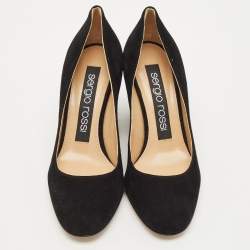 Pre Owned Sergio Rossi Black Suede Studded Block Heel Pumps Size 36