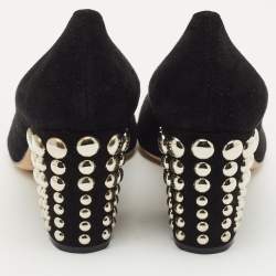 Pre Owned Sergio Rossi Black Suede Studded Block Heel Pumps Size 36