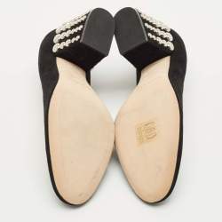 Pre Owned Sergio Rossi Black Suede Studded Block Heel Pumps Size 36