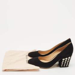 Pre Owned Sergio Rossi Black Suede Studded Block Heel Pumps Size 36