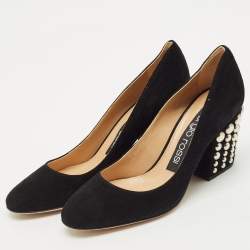 Pre Owned Sergio Rossi Black Suede Studded Block Heel Pumps Size 36