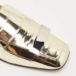 Sergio Rossi Gold Croc Embossed Leather SR1 Loafers Size 36.5