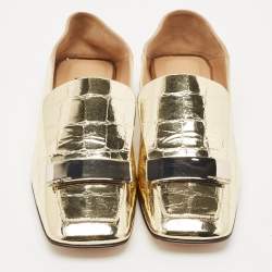 Sergio Rossi Gold Croc Embossed Leather SR1 Loafers Size 36.5