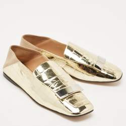 Sergio Rossi Gold Croc Embossed Leather SR1 Loafers Size 36.5
