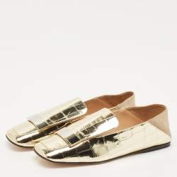 Sergio Rossi Gold Croc Embossed Leather SR1 Loafers Size 36.5