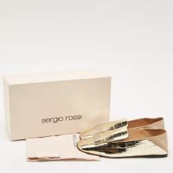 Sergio Rossi Gold Croc Embossed Leather SR1 Loafers Size 36.5