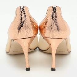 Sergio Rossi Rose Gold Mesh and Python Embossed Leather Pumps Size 37