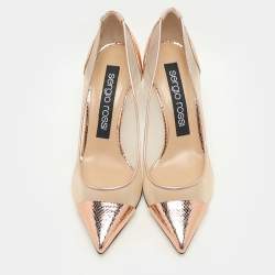 Sergio Rossi Rose Gold Mesh and Python Embossed Leather Pumps Size 37