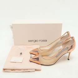 Sergio Rossi Rose Gold Mesh and Python Embossed Leather Pumps Size 37