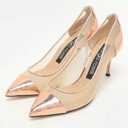 Sergio Rossi Rose Gold Mesh and Python Embossed Leather Pumps Size 37