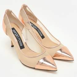Sergio Rossi Rose Gold Mesh and Python Embossed Leather Pumps Size 37