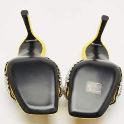 Pre Owned Sergio Rossi Yellow Satin Evangelie Crystal Embellished  Slide Sandals Size 38