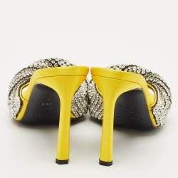 Pre Owned Sergio Rossi Yellow Satin Evangelie Crystal Embellished  Slide Sandals Size 38