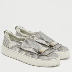 Pre Owned Sergio Rossi Silver Glitter and Leather Blair Sneakers Size 41