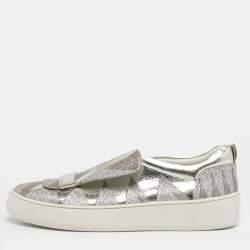 Pre Owned Sergio Rossi Silver Glitter and Leather Blair Sneakers Size 41