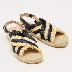 Pre Owned Sergio Rossi Beige/Black Raffia and Leather Kauai Espadrille Sandals Size 41