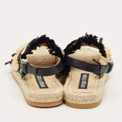 Pre Owned Sergio Rossi Beige/Black Raffia and Leather Kauai Espadrille Sandals Size 41