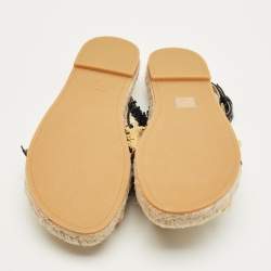 Pre Owned Sergio Rossi Beige/Black Raffia and Leather Kauai Espadrille Sandals Size 41