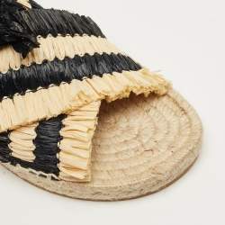 Pre Owned Sergio Rossi Beige/Black Raffia and Leather Kauai Espadrille Sandals Size 41