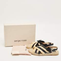 Pre Owned Sergio Rossi Beige/Black Raffia and Leather Kauai Espadrille Sandals Size 41
