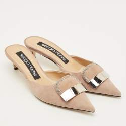 Pre Owned حذاء سلايد سيرجيو روسي مقدمة مدببة نعل سميك خشبي سويدي بني مقاس 38