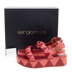 مملوكة مسبقًا صندل سيرجيو روزي نعل سميك مقدمة مفتوحة سيور جلد لونين مقاس 40.5