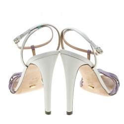 Pre Owned Sergio Rossi Purple/White Suede and Leather T-Strap Sandals Size 38.5