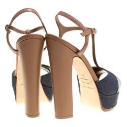 Pre Owned صندل سيرجيو روسي دينيم وجلد بني/أزرق نعل سميك مقاس 39.5