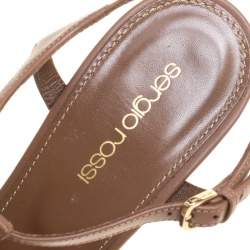 Pre Owned صندل سيرجيو روسي دينيم وجلد بني/أزرق نعل سميك مقاس 39.5