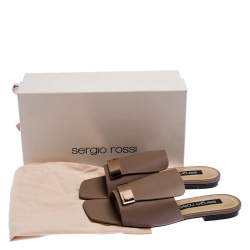 Pre Owned Sergio Rossi Beige Nude Leather SR1 Slide Flats Size 39.5