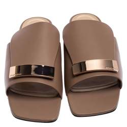 Pre Owned Sergio Rossi Beige Nude Leather SR1 Slide Flats Size 39.5