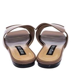 Pre Owned Sergio Rossi Beige Nude Leather SR1 Slide Flats Size 39.5