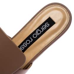 Pre Owned Sergio Rossi Beige Nude Leather SR1 Slide Flats Size 39.5
