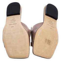 Pre Owned Sergio Rossi Beige Nude Leather SR1 Slide Flats Size 39.5