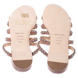 Pre Owned Sergio Rossi Beige Suede Studded Strappy Flats Size 39.5