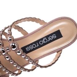 Pre Owned Sergio Rossi Beige Suede Studded Strappy Flats Size 39.5