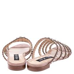 Pre Owned Sergio Rossi Beige Suede Studded Strappy Flats Size 39.5