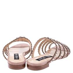 Pre Owned Sergio Rossi Beige Suede Studded Flat Slides Size 38.5