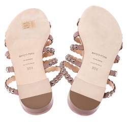 Pre Owned Sergio Rossi Beige Suede Studded Flat Slides Size 38.5
