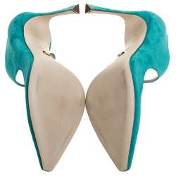 Pre Owned Sergio Rossi Aqua Blue Suede Mary Jane Ankle Strap Pumps Size 40