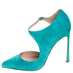 Pre Owned Sergio Rossi Aqua Blue Suede Mary Jane Ankle Strap Pumps Size 40