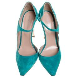 Pre Owned Sergio Rossi Aqua Blue Suede Mary Jane Ankle Strap Pumps Size 40