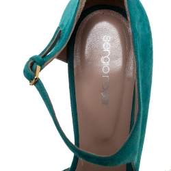 Pre Owned Sergio Rossi Aqua Blue Suede Mary Jane Ankle Strap Pumps Size 40