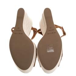 Pre Owned Sergio Rossi Brown Leather Wedge Espadrille Ankle Strap Sandals Size 39