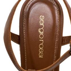 Pre Owned Sergio Rossi Brown Leather Wedge Espadrille Ankle Strap Sandals Size 39