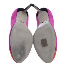 Pre Owned Sergio Rossi Bicolor Suede Leather Peep Toe Pumps Size 39.5