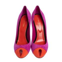Pre Owned Sergio Rossi Bicolor Suede Leather Peep Toe Pumps Size 39.5