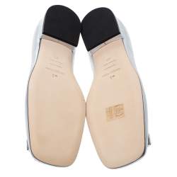 Pre Owned Sergio Rossi Silver Leather sr1 Metal Plate Detail Square Toe Ballet Flats Size 40