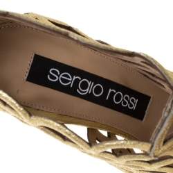 Pre Owned Sergio Rossi Metallic Gold Leather Scalloped Peep Toe Caged Booties Size 37